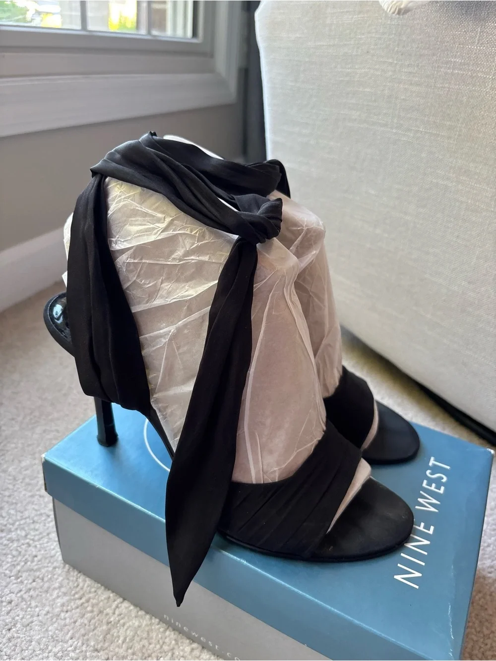 Nine West Black Wrap-Tie Open-Toe Stiletto Heels